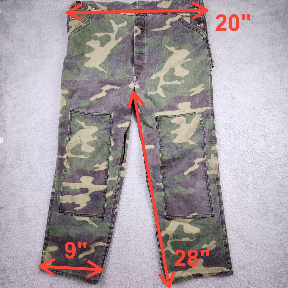 VTG Liberty Overalls Bib 40x29 Double Knee Woodland Camo Hunting 80s 90s Utility - Picture 3 of 12